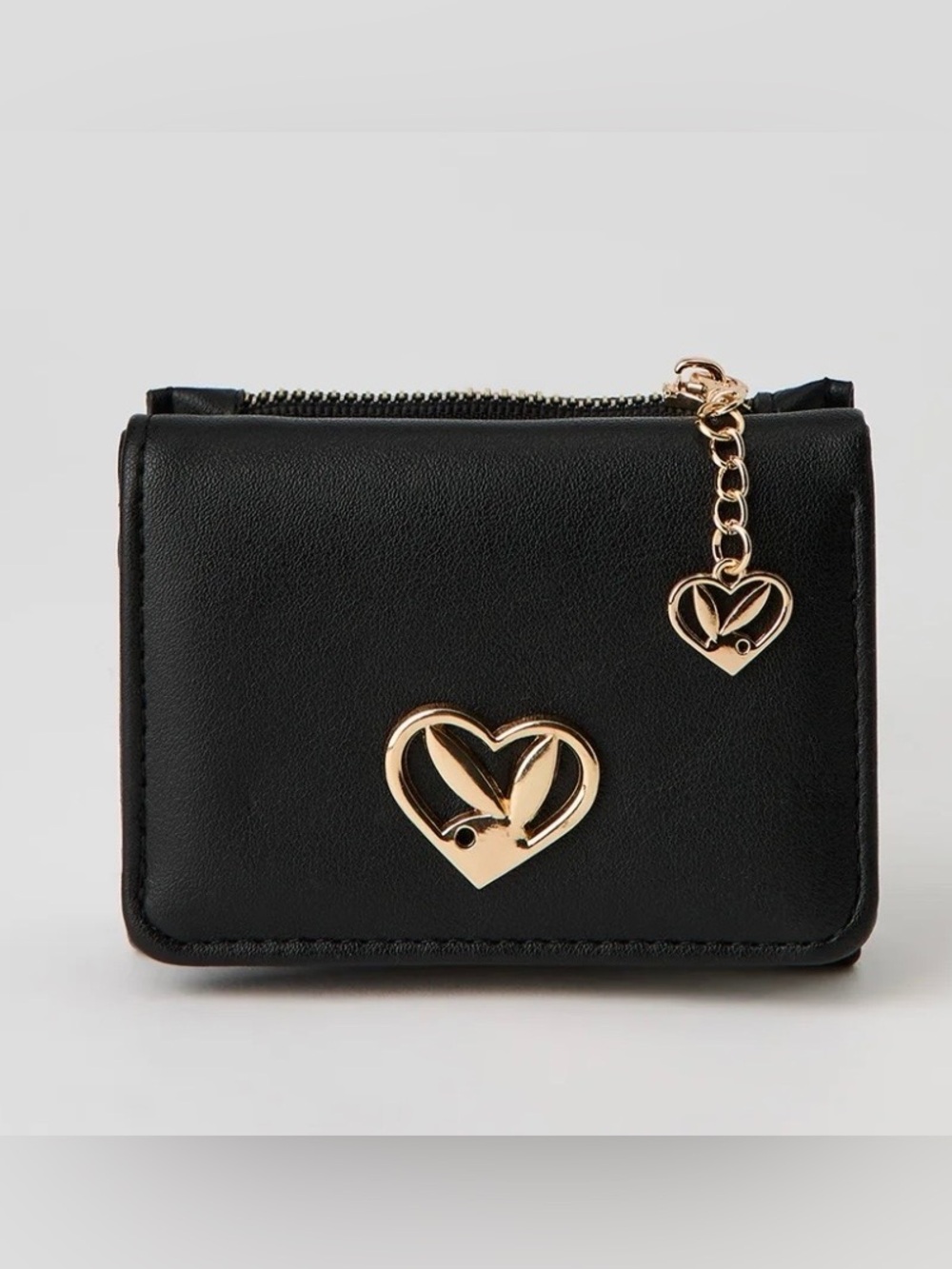 Playboy Women's Black/Gold Wallet Card Holder Coin Purse w/ Heart Charm